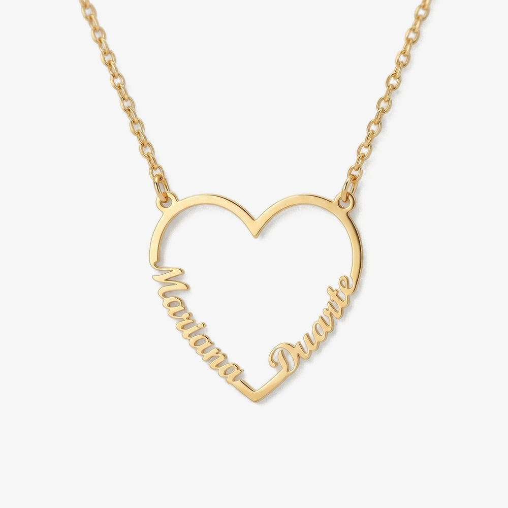 Colar Coração com Dois Nomes dourado