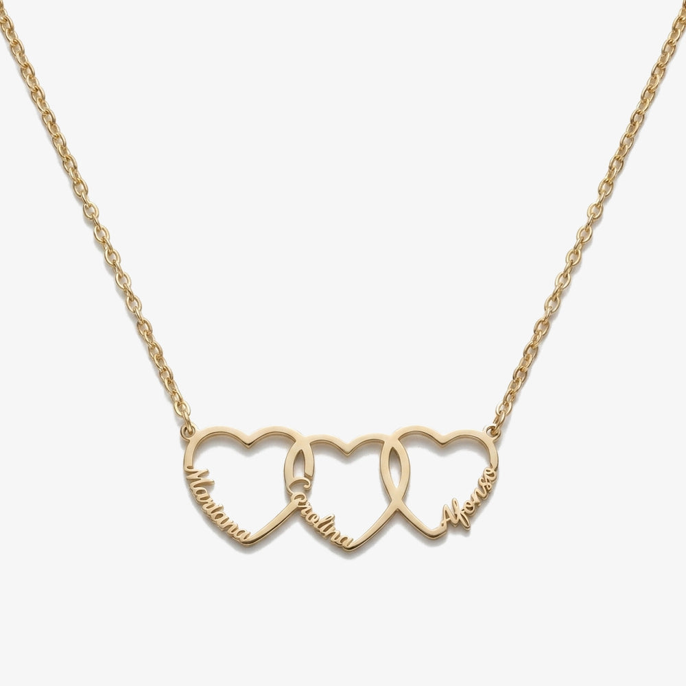 Colar Corações Entrelaçados com Nomes dourado