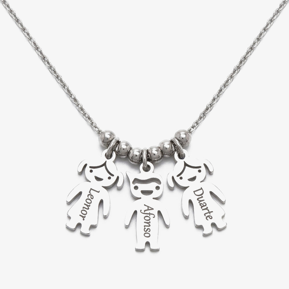 Colar Bonecos Personalizados com Nomes prateado
