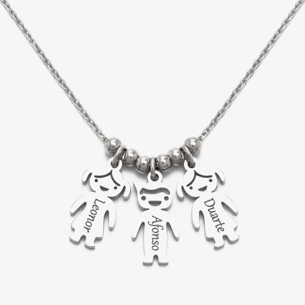 Colar Bonecos Personalizados com Nomes prateado