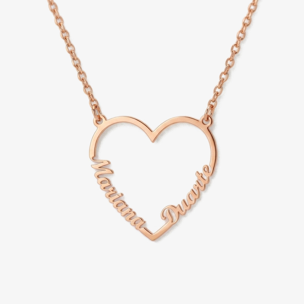 Colar Coração com Dois Nomes rosé