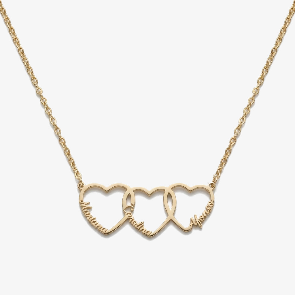 Colar Corações Entrelaçados com Nomes dourado