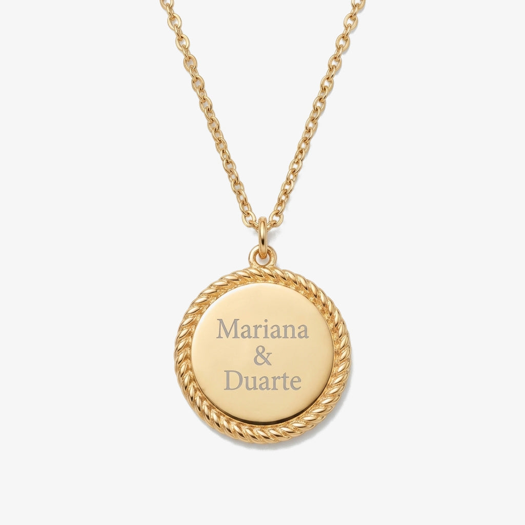 Colar Disco com Gravação dourado