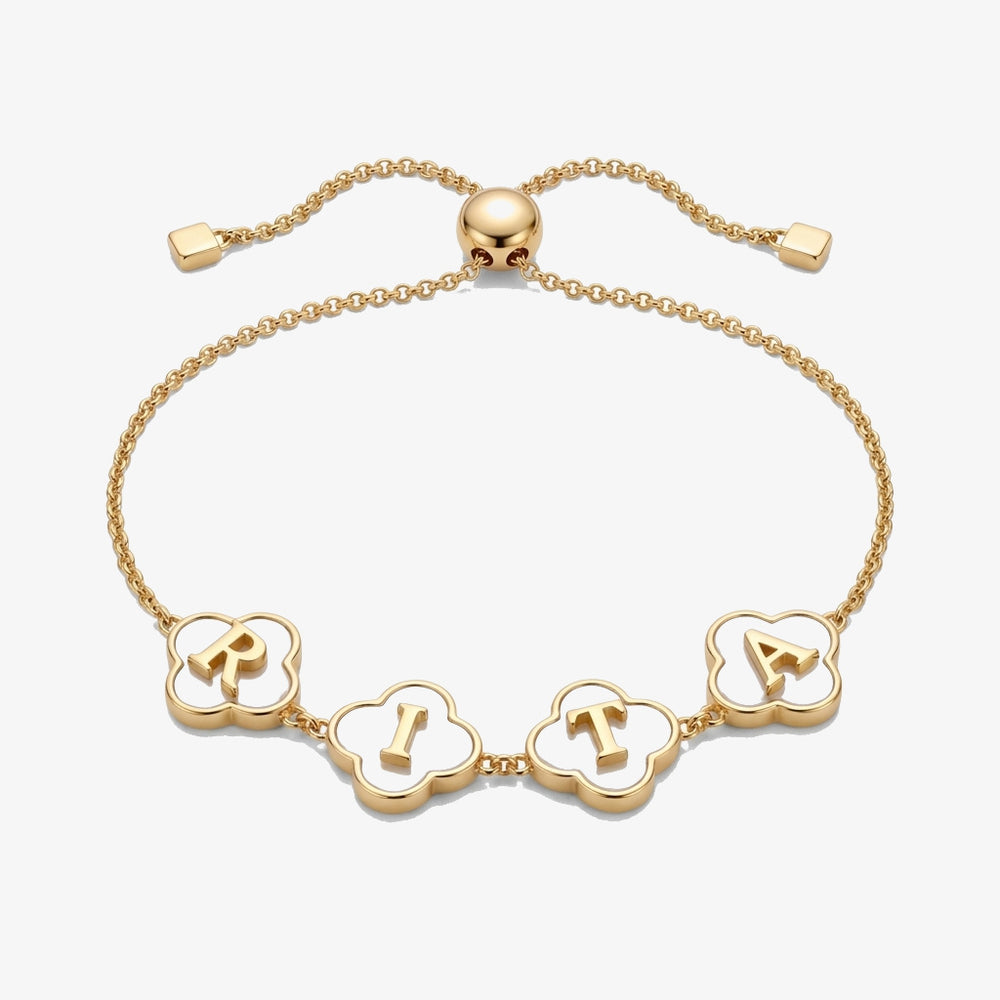Pulseira Trevos com Nome dourado