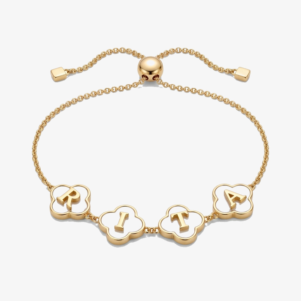 Pulseira Trevos com Nome dourado