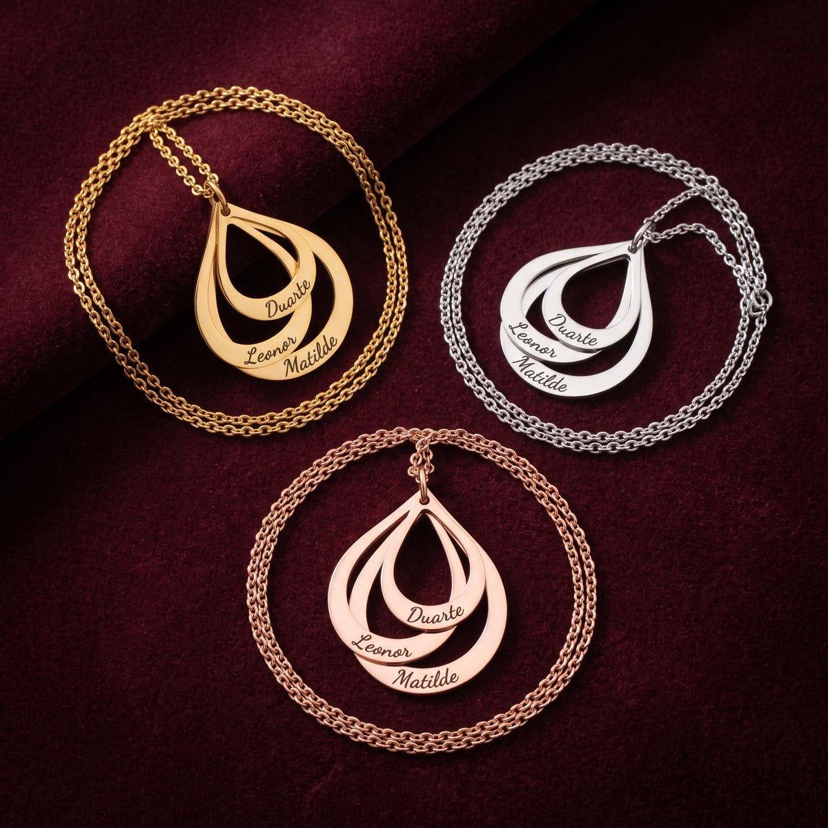 Colar Celestial nas três cores: dourado, prateado e rosé