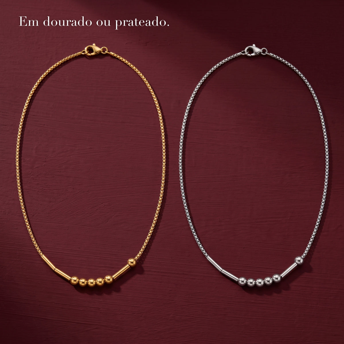 Colar código Morse em dourado e prateado