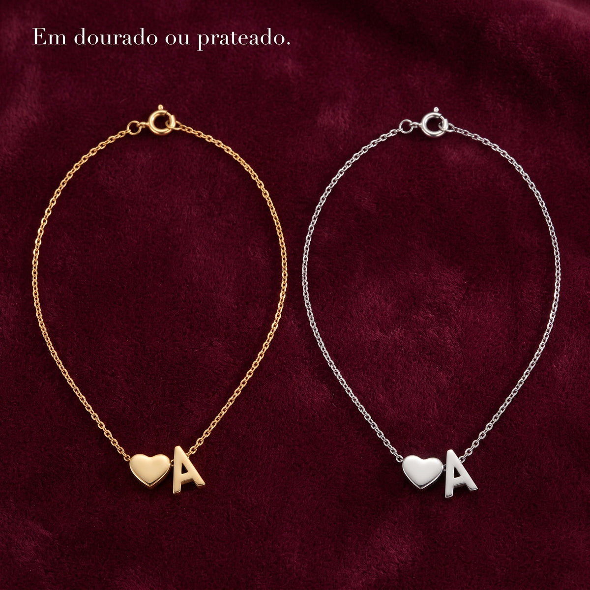 Colar inicial com mini coração em dourado e prateado