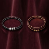 Pulseira Cordão da Família nas cores preto e prateado e castanho e dourado