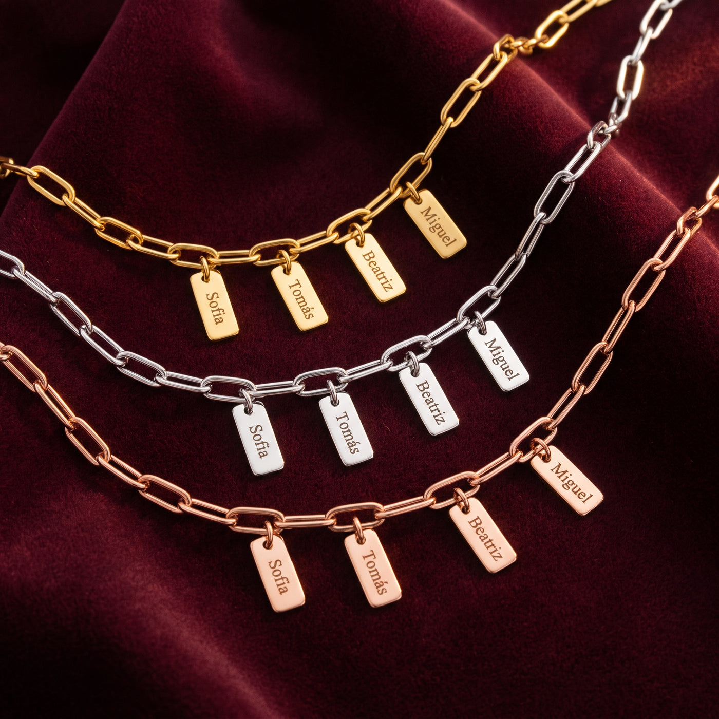 Pulseira de elos em dourado, prateado e rosé