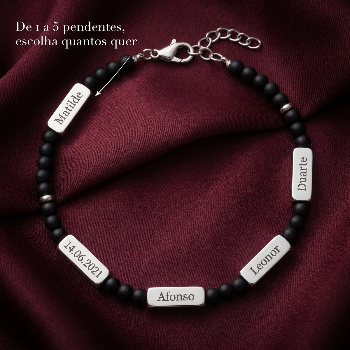 Pulseira Guardião da Família com cinco pendentes gravados