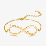 Pulseira Infinito com Nomes em dourado com dois nomes personalizados