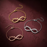 Pulseira Infinito com Nomes em dourado, prateado e rosé