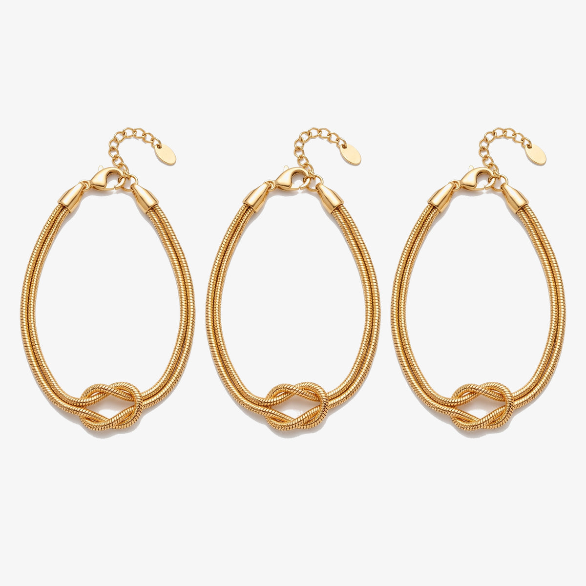 Pulseiras Nó da Amizade, conjunto de três em dourado