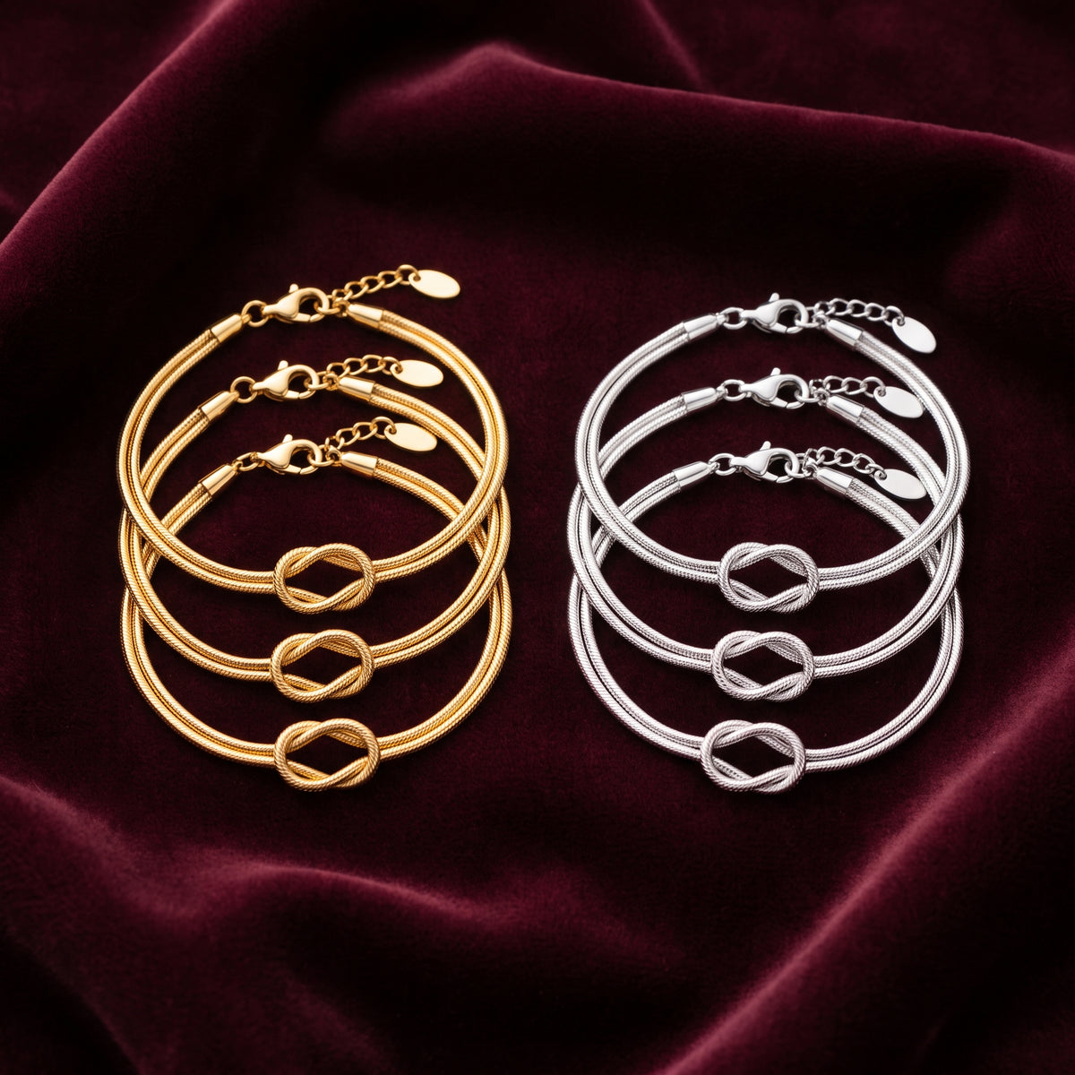 Pulseiras do nó em dourado e prateado