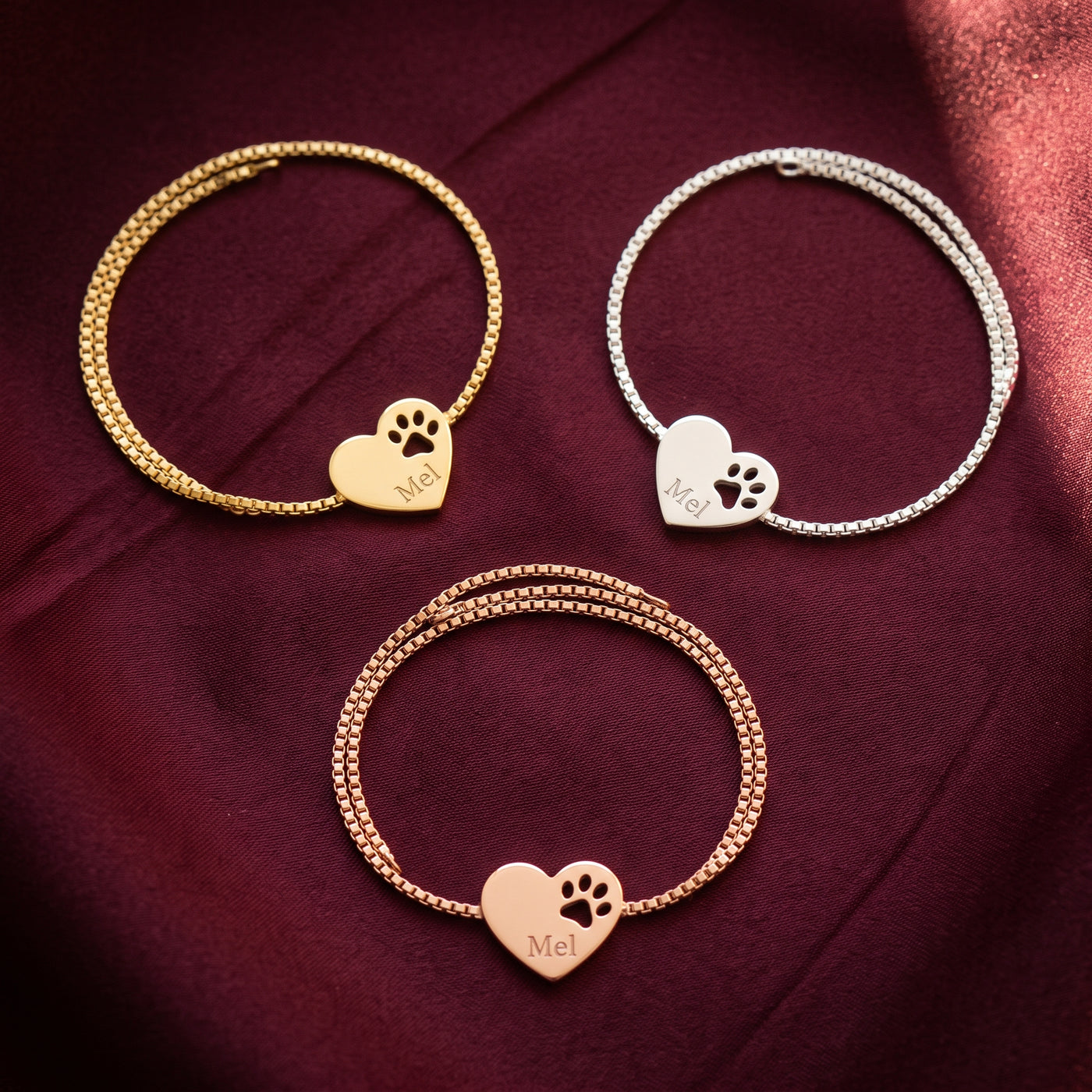 Pulseira nas três cores: dourado, prateado e rosé