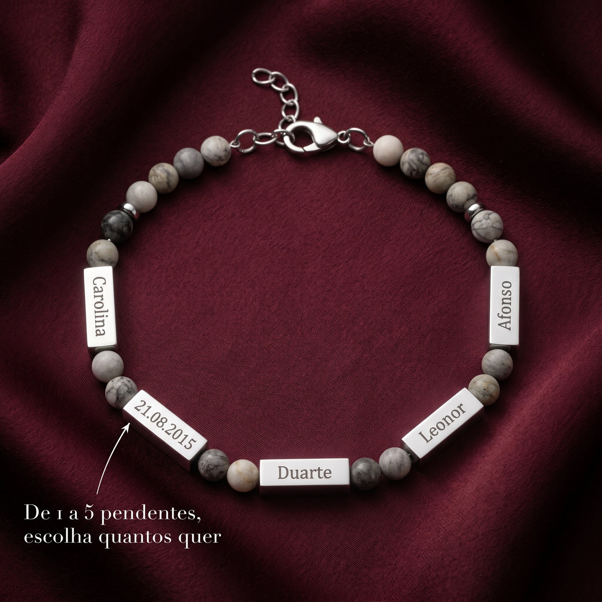 Pulseira Raízes com Nomes com cinco pendentes gravados