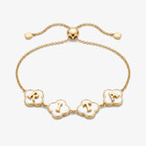 Pulseira Trevos com Nome dourada e madrepérola